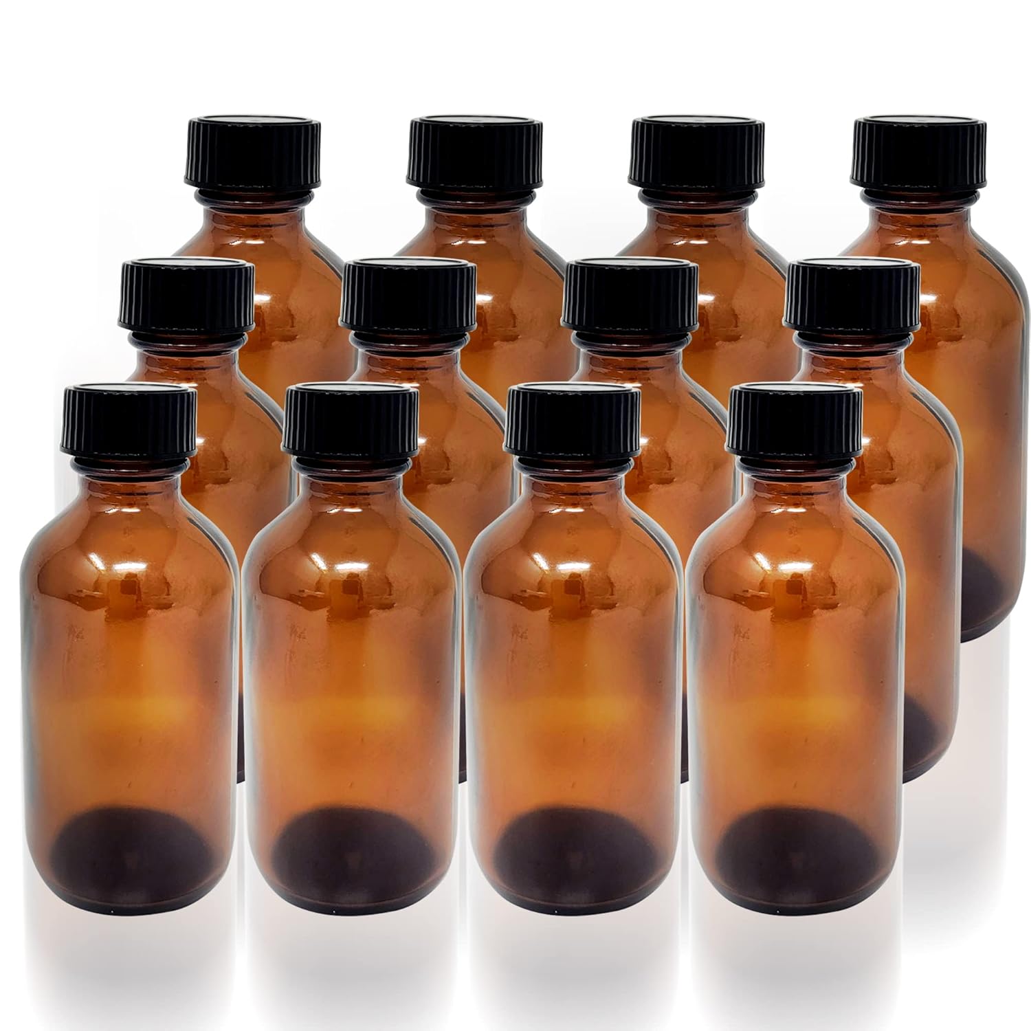 12 Pack (2 oz) 60ml Essential Oil Amber Glass Bottles Round Boston