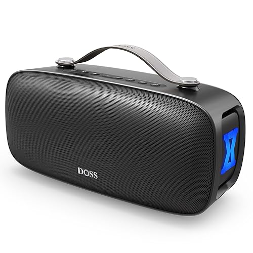 DOSS Extreme Boom Pro D300 Bluetooth Speaker, 80W Immersive Stereo Sound, 3-Mode Pro EQ, 20H Playtime, Beat-Driven Lights, IPX6 Waterproof for Camping, Beach, Backyard and House Parties-Black