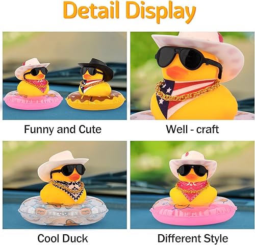 Miniatura 3 de wonuu Decoración de coche de pato de goma, accesorios para automóvil, adorno para tablero de instrumentos con sombrero de vaquero occidental, anillo