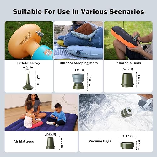 Miniatura 5 de Bomba de aire eléctrica portátil para inflables y viajes con luz de campamento  Mini inflador inalámbrico de 4.5 KPa, batería recargable de 1600 mAh