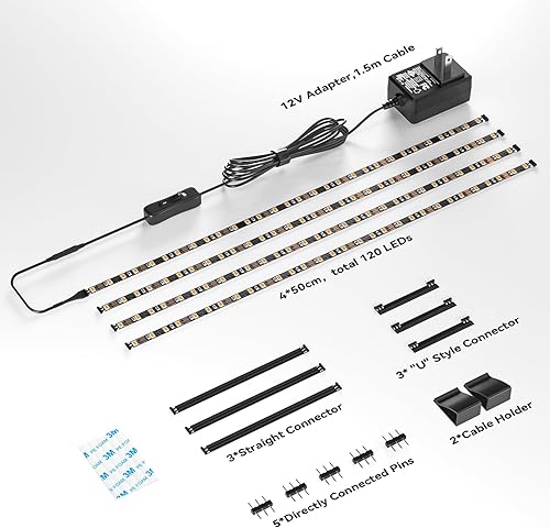 Miniatura 7 de WOBANE Kit de iluminación para debajo del gabinete, barra de luces LED negras, luces debajo de la encimera para cocina, armario, escritorio, monitor