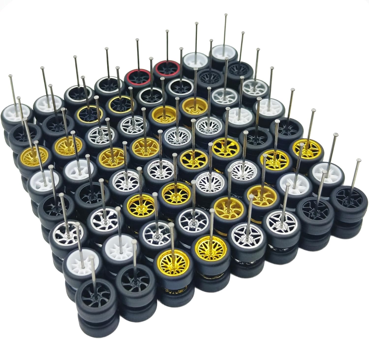 1/64 Wheels and Tires Set, 10 Pack Mixed/Random Rubber Wheel Sets for 1/64 Diecast Cars