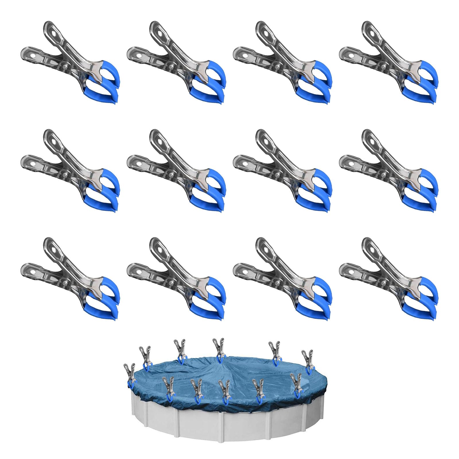 12 Pieces Metal Clips for Pool Covers Fastening Clips With Protective Film, Tarpaulin Clips, Clamps for Above-Ground Pools