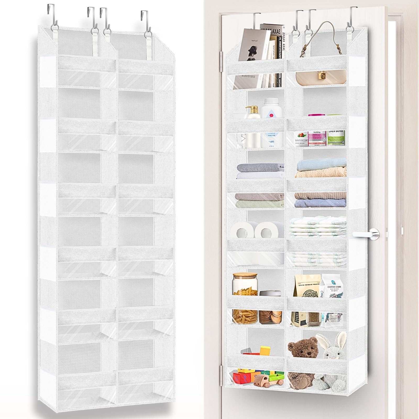 Ofiray-home Over the Door Organiser with 6 Tiers and 12 Compartments, Extra Large Hanging Door Storage with 4 Hooks, 36kg Weight Capacity, Bedroom Wardrobe or Nursery Nappy & Toy Storage – White — image 1