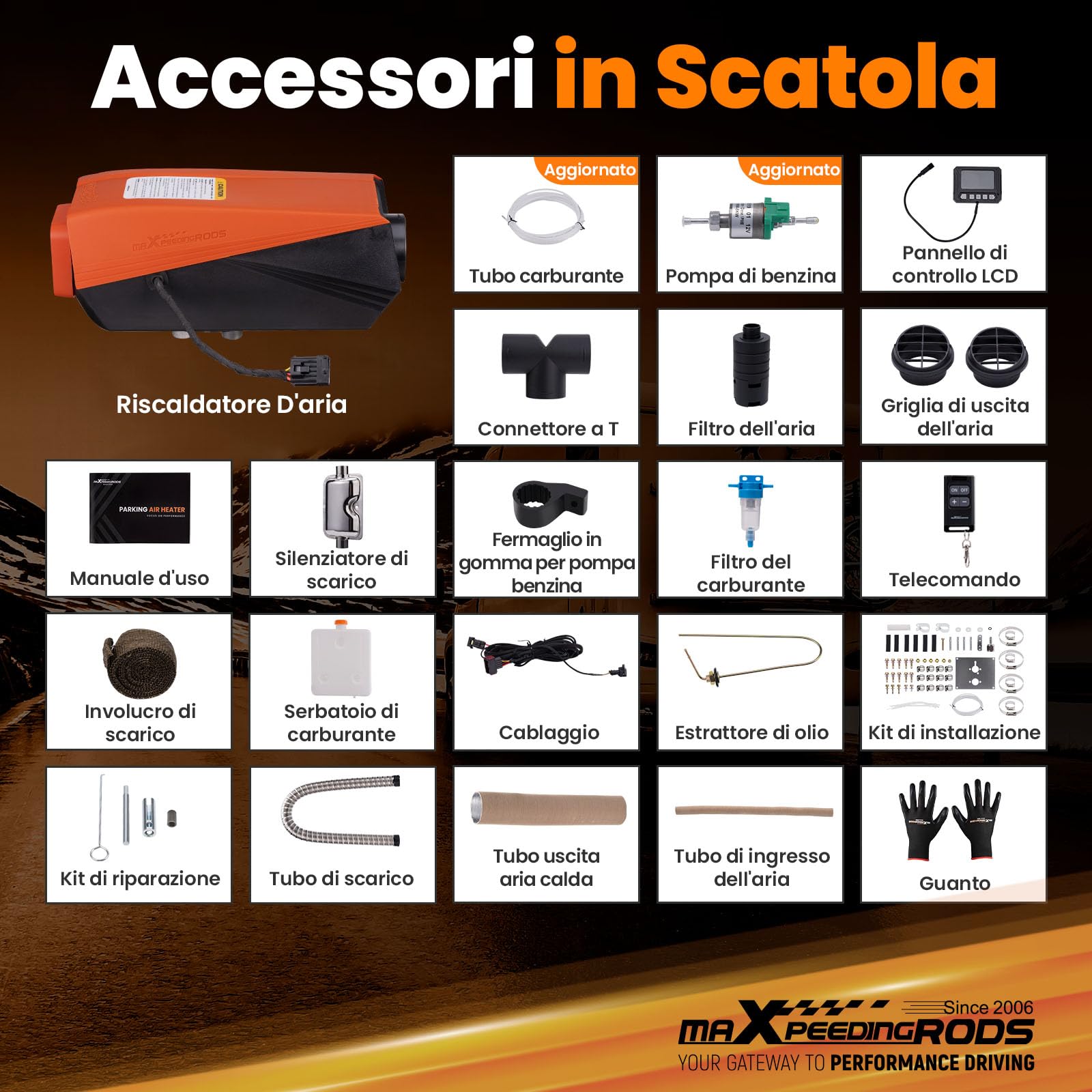 maXpeedingrods Riscaldatore a Gasolio 5KW 12V, Riscaldatore Diesel Funzionamento Silenzioso, Cinebasto con Bluetooth App e Telecomando, 0,16-0,48 L/H Basso Consumo per Camper Auto Camion Veicoli