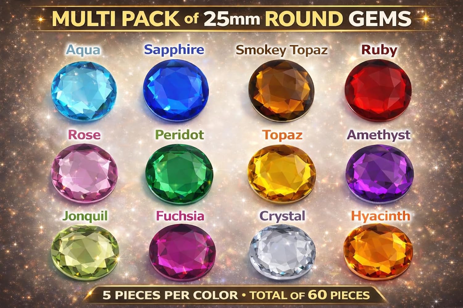 25mm Assorted Colors Flat Back Round Acrylic Rhinestones Plastic Circle Gems for Costume Making Cosplay Jewels Pro Grade Embelishments - 60 Pieces - Image 2