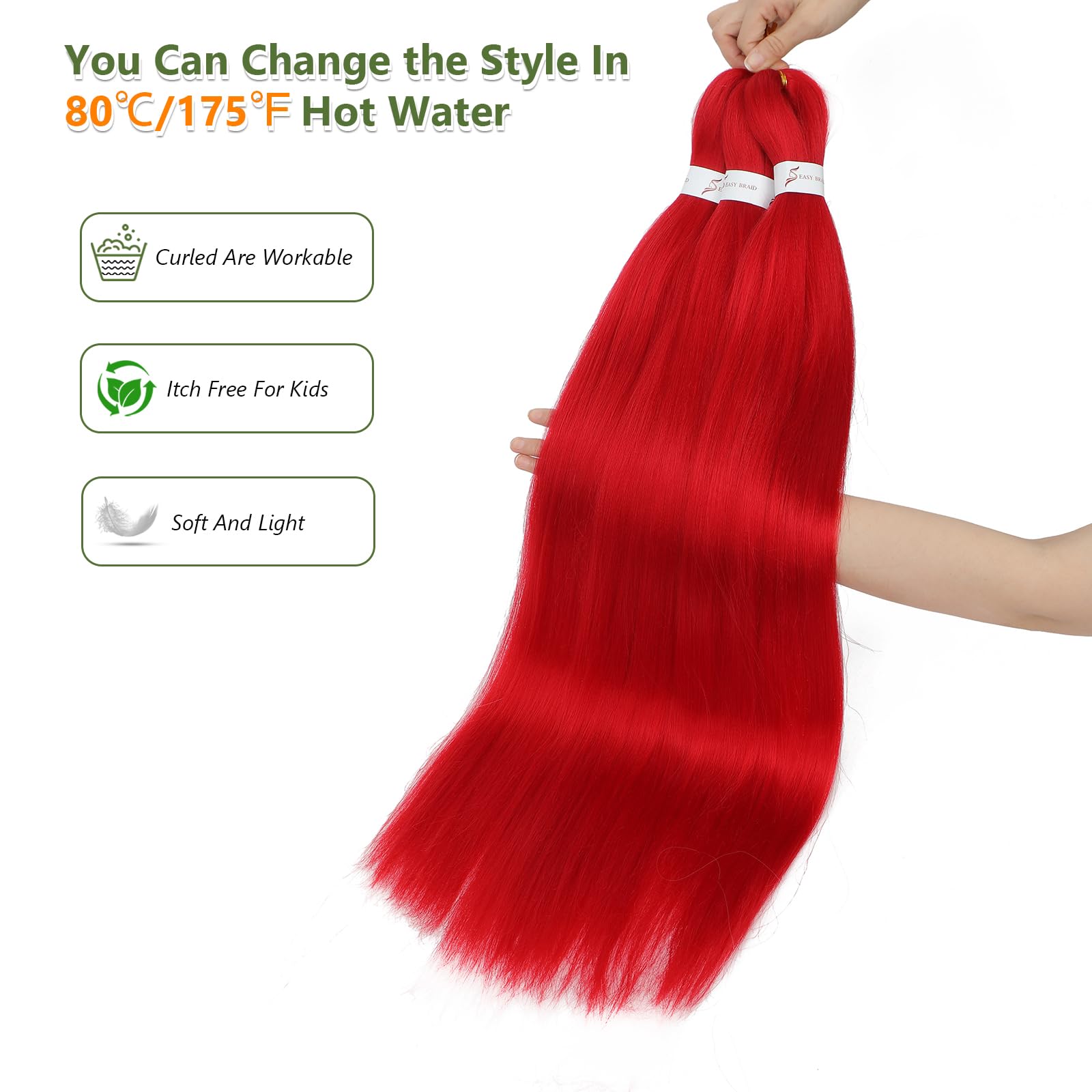 Red Braiding Hair Pre Stretched 30 Inch 3 Packs Long Braiding Hair Extension Pre Stretched Braiding Hair Professional Synthetic Hair For Braiding Crochet Twist Braids Soft Yaki Texture(30",Red-3P) - Image 3