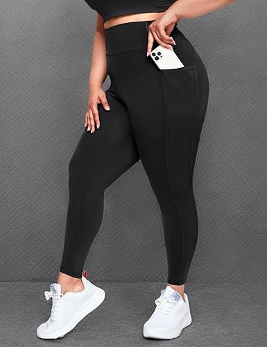 Miniatura 6 de Happy.angel Leggings de talla extra grande con bolsillos para mujer, pantalones de yoga capri de cintura alta, ajustados, recortados, tallas 3X 4X