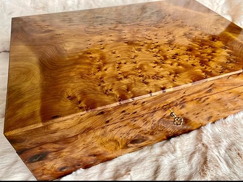 Miniatura 6 de Caja de arte decorativa de madera tallada a mano multiusos para guardar joyas (caja de madera grande, antigua) (XL con cerradura)