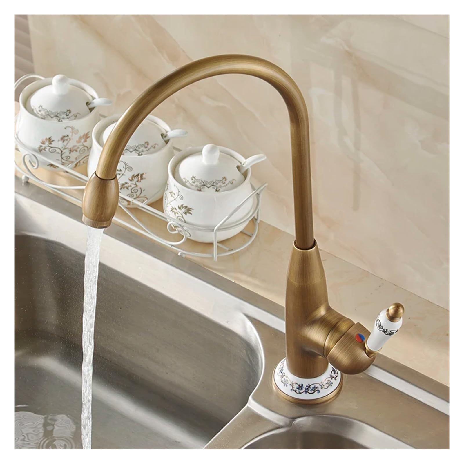 Faucet Baterie kuchenne Antyczny brąz Kran kompatybilny z baterią kuchenną z ceramicznym zimnym i gorącym zlewem kuchennym Mieszacze wody z kranu, bateria umywalkowa, brązowa Faucet