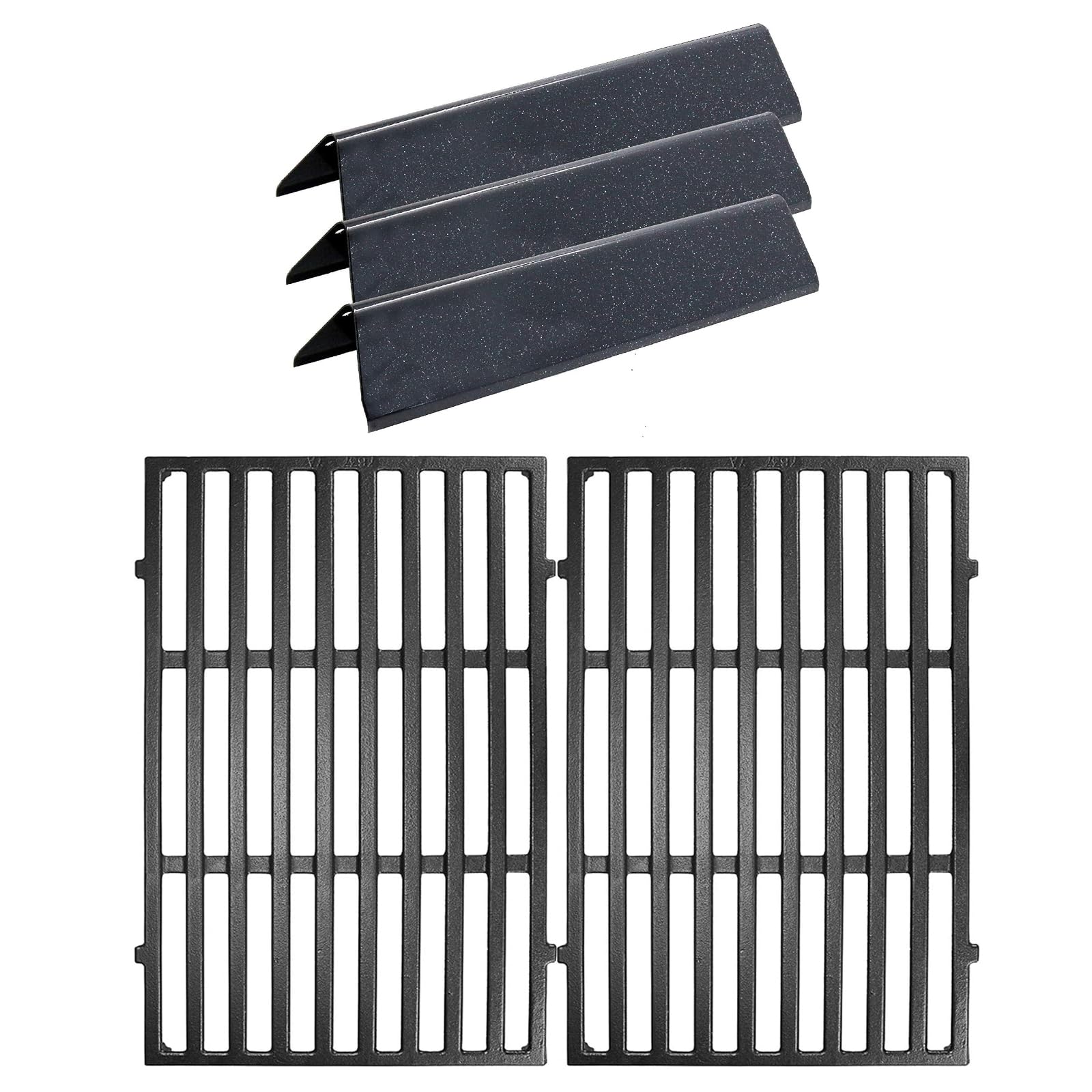 GFTIME 38.9cm Flavorizer Bar & 44.5cm Grillroste für Weber Spirit E210 E220 S210 S220 (mit vorderen Brennerknöpfen) –Emaille Brennerabdeckung & Gusseisen Grillrost Grill Ersatz für Weber 7635,7637