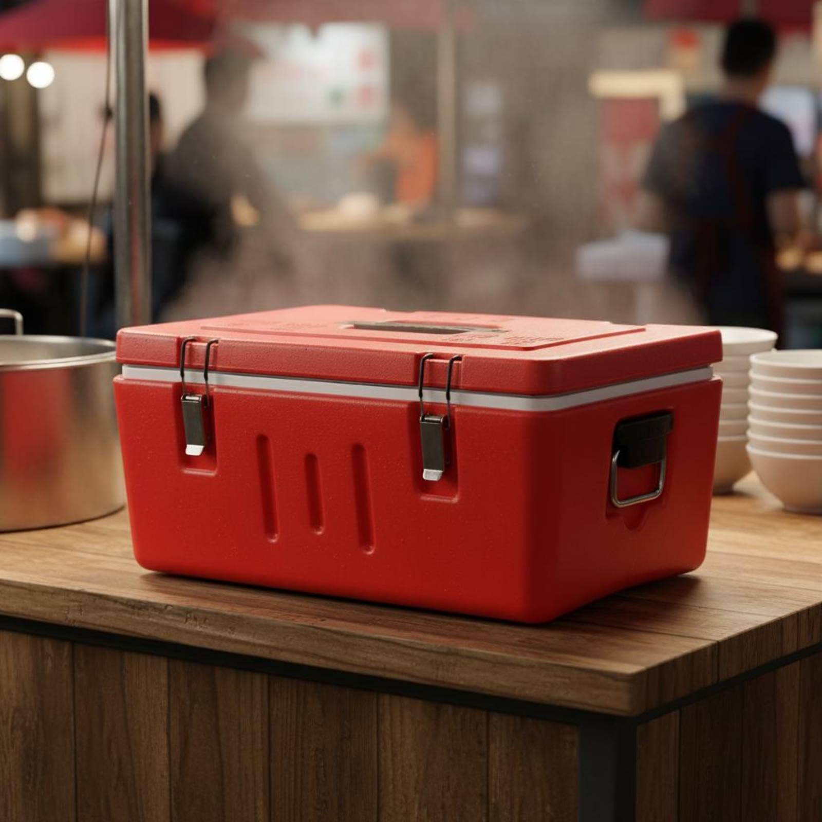 Qianly Contenedor Isotérmico con Bandejas Gran Capacidad Transportador de Alimentos Aislado Nevera Portátil para Vendedores Ambulantes, Restaurantes, Removable 4 Grids