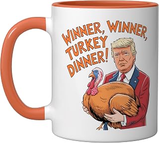 Funny Trump Winner Winner Turkey Dinner Thanksgiving Ceramic Mug, Orange/White