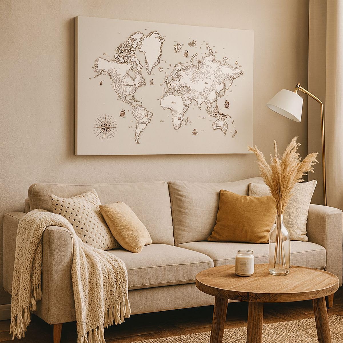 ARTTOR Dekoracja ścienna Salon Mapa Świat klasyka kontynenty Obraz na płótnie w ramie 120x80cm Nowoczesny Sypialnia Kuchnia Deko Sztuka na ścianę Duży XXL Obrazy Art Foto Decor Canvas AA120x80-2910