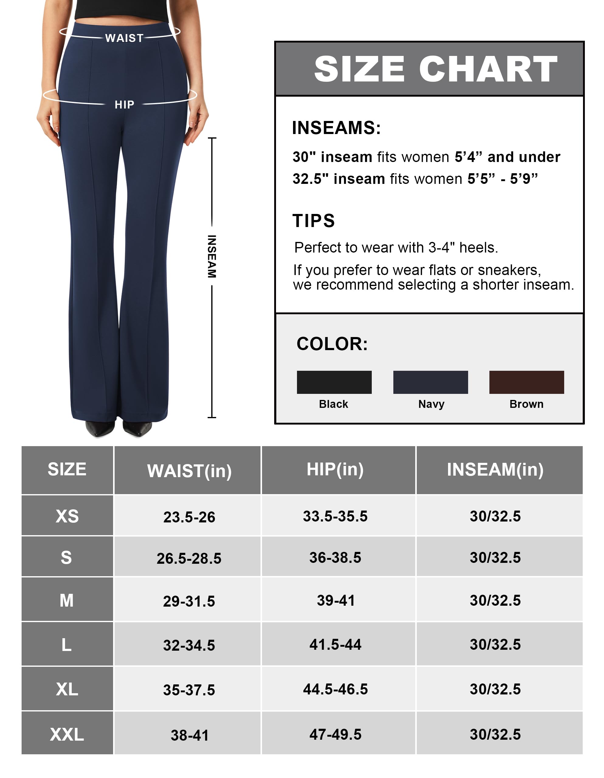 AFITNE Women's Dress Pants High Rise Flare Pull On Stretchy Work Pants Business Office Casual Slacks with Pockets 30" Navy, L