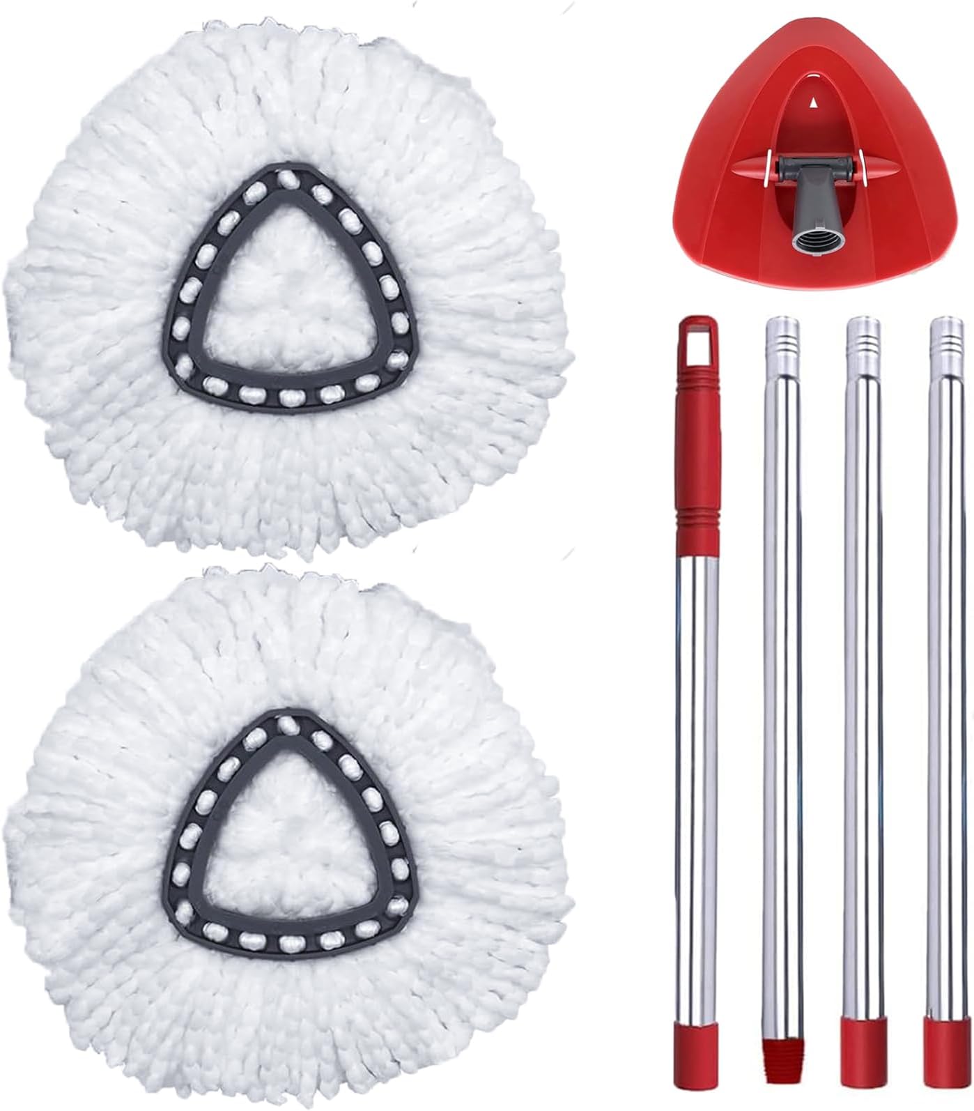 Mop Replace Head for O Cedar EasyWring, Spin Mop Replacement Head Handle and Base Compatible with O-Cedar, 2 Microfiber Mop Refills+1 Mop Stick(30-58") +1 Mop Base Combo Set (White, 1 Tank)