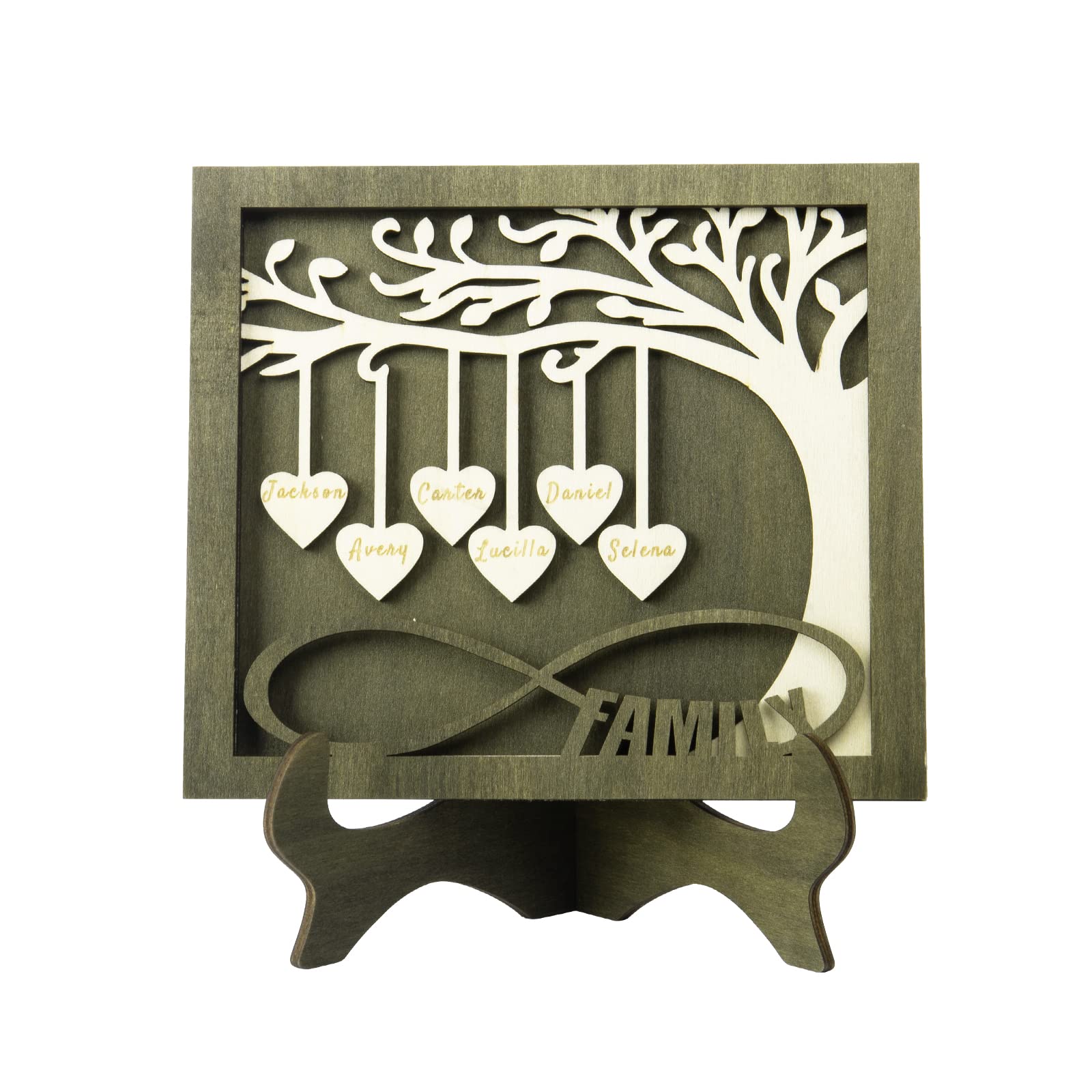 Personalized Gifts for Mom Family Name Sign Custom Wood Sign Family Tree Frame Customized with 2-9 Names Wood Plaques Decor for Mothers Day Gifts from Daughter (6 Names, Style 5)