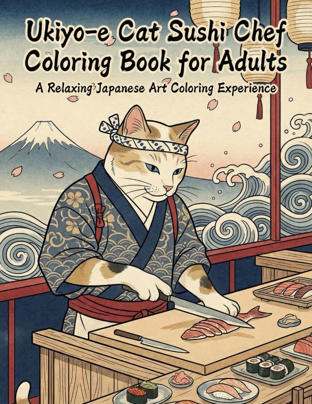 Ukiyo-e Cat Sushi Chef Coloring Book for Adults: A Relaxing Japanese Art Coloring Experience: Japanese Art / Woodblock Prints / Stress Relief / Mindfulness / Ukiyo-e Cat Sushi Chef