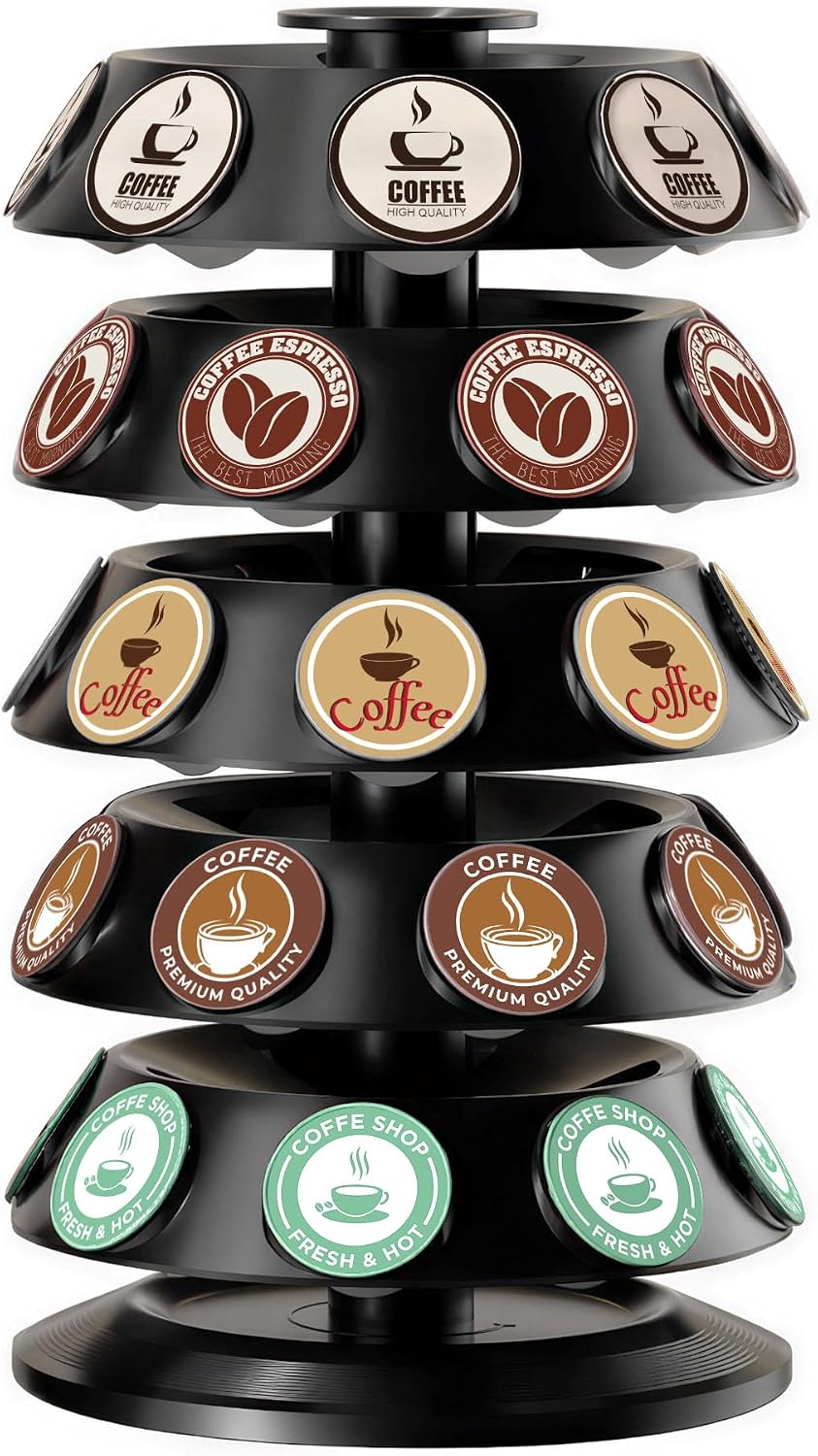 K Cup Holder, Coffee Pods Storage for Keurig - 40pcs Capsules Display Stand with 360° Turntable, Home or Office Kitchen Counter Space-Saving Organizer