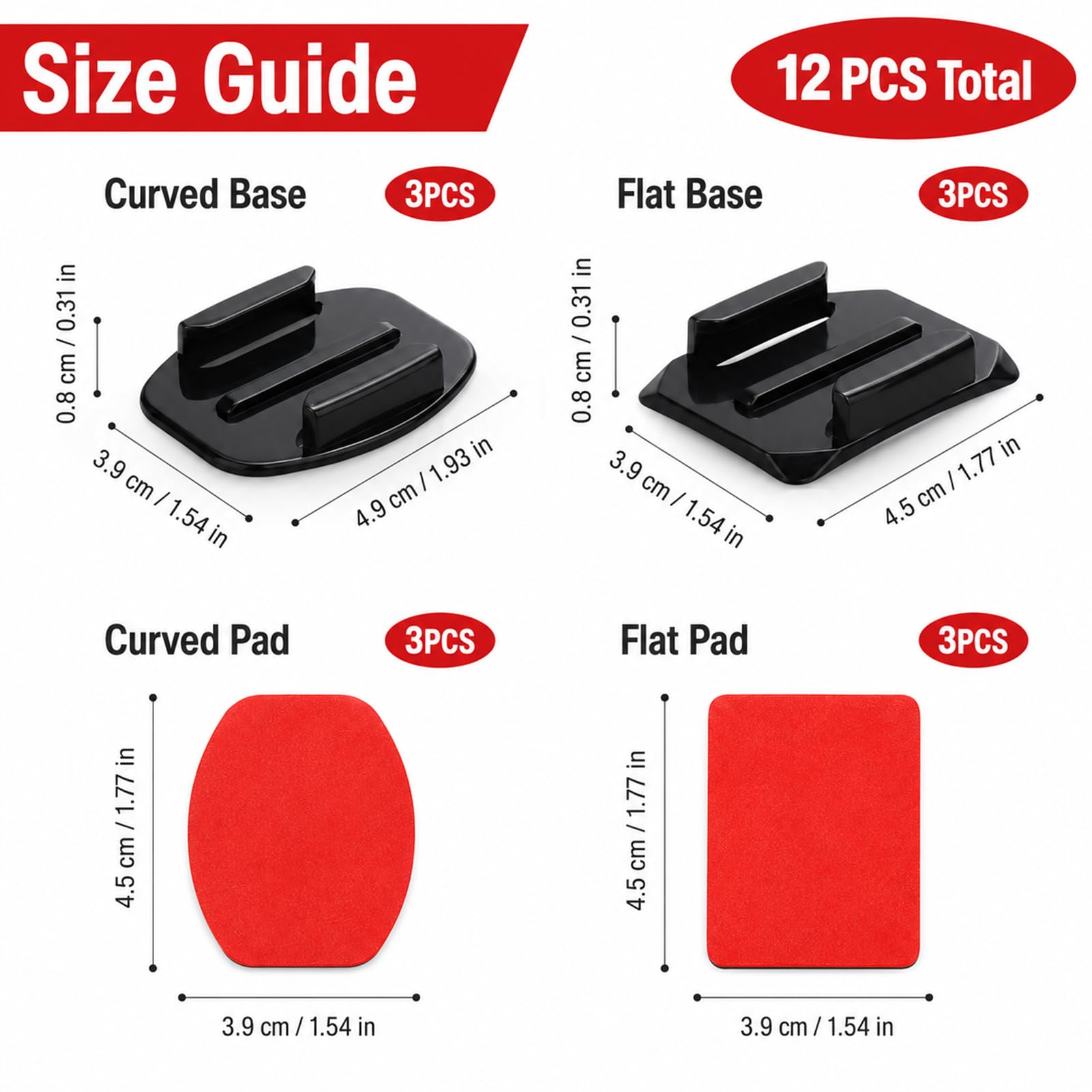 6 Stück Klebehalterung, Klebepads 3M VHB Selbstklebende Halterungen Action Kamera Gebogene Flache Montagepads Helm Fahrrad Motorrad Auto Surfboard Ski Snowboard Hero 13 12 11 10 9 8