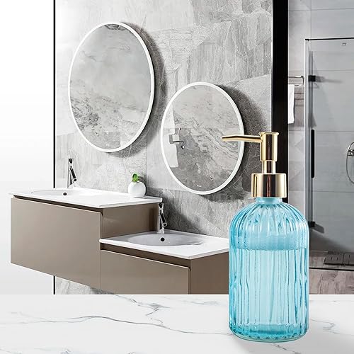 Miniatura 2 de Dispensador de jabón de manos líquido recargable de 12 onzas, para baño, cocina, jabón para platos, loción, dispensador de jabón a rayas (azul 2