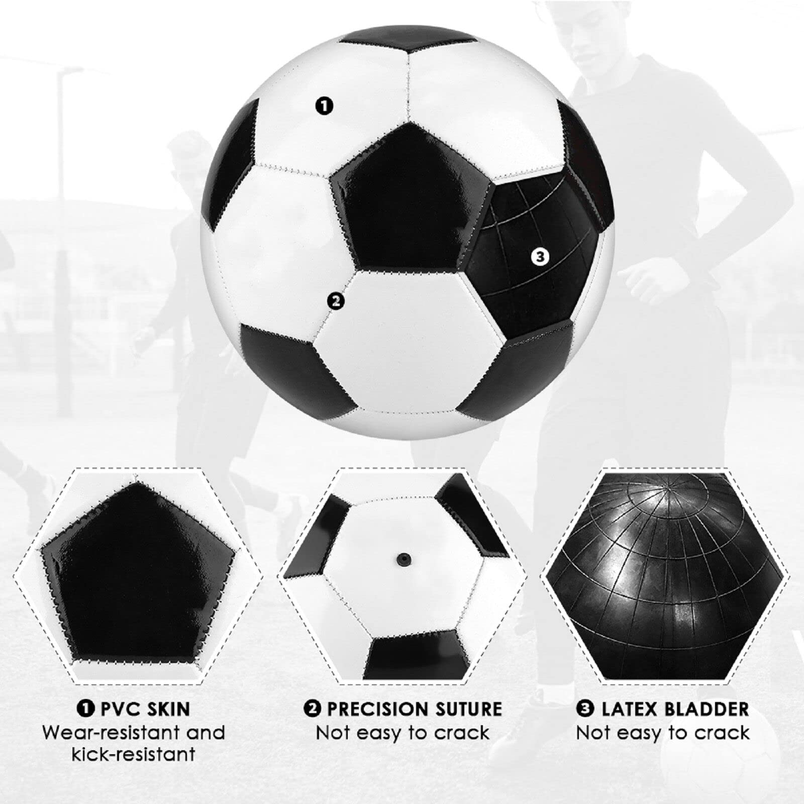 Ballon De Football Classique Noir & Blanc – Taille 5 Adulte & Enfant – Cuir PVC Résistant – Pression Stable Pour Matchs & Entraînements