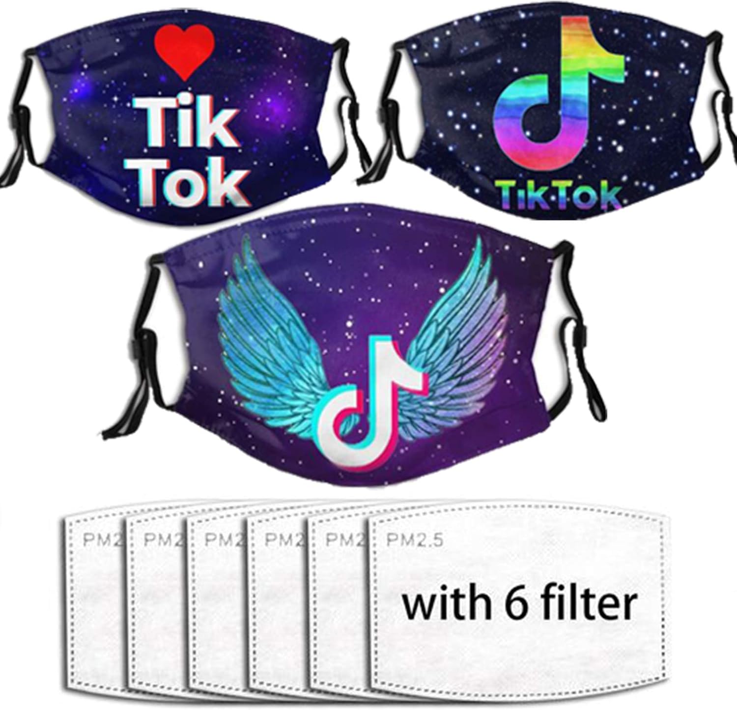 3 máscaras faciales Tik Tok para hombres y mujeres y adultos con 6