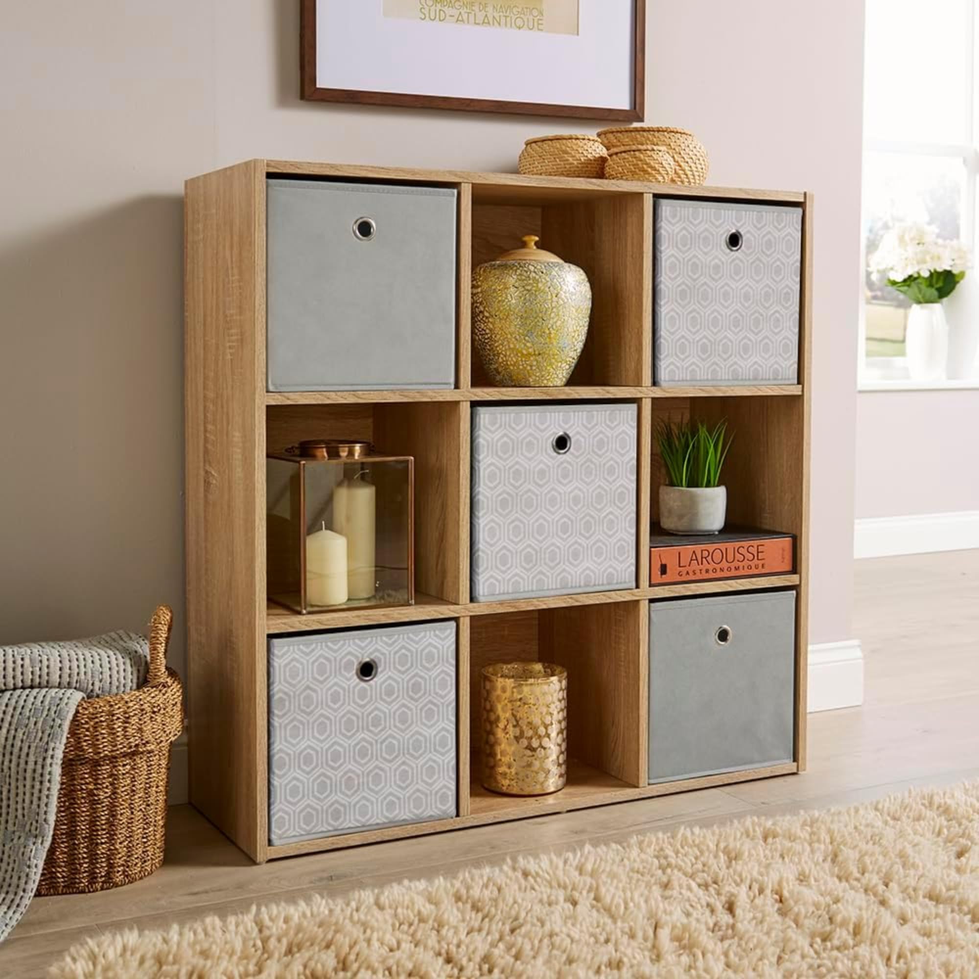 Home Source Storage Cube 9 Shelf Bookcase Wooden Display Unit Organiser Sonoma Oak Furniture Grain