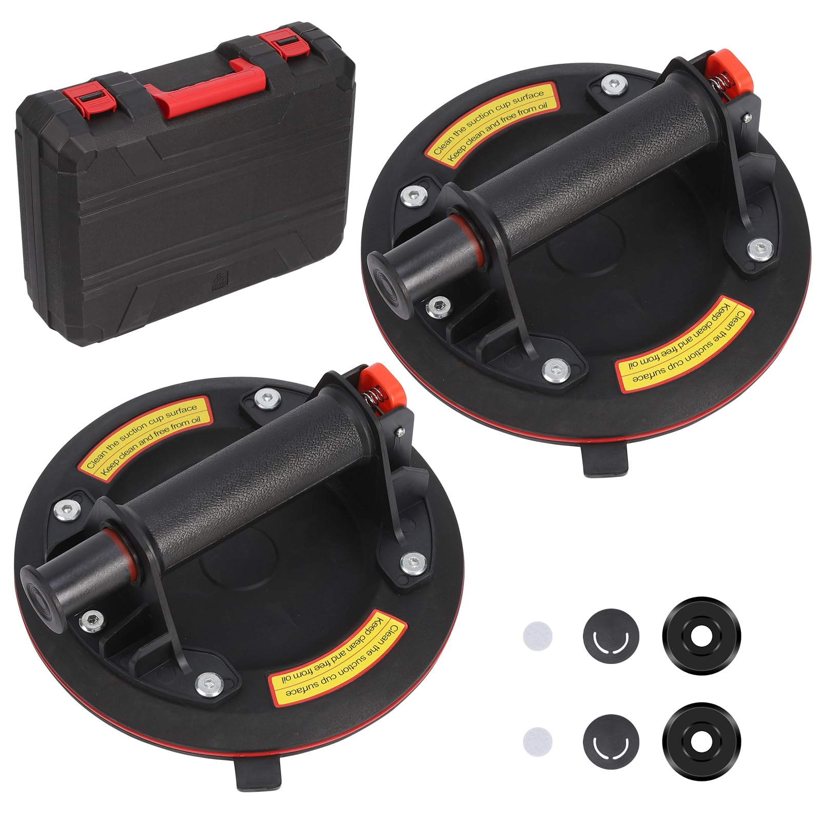 2 Piezas 8" Ventosas para Cristal, Ventosa Capacidad de Carga Máxima 200 kg, Ventosa Cristal con Caja de Transporte para Vidrio, Azulejos, Mármol