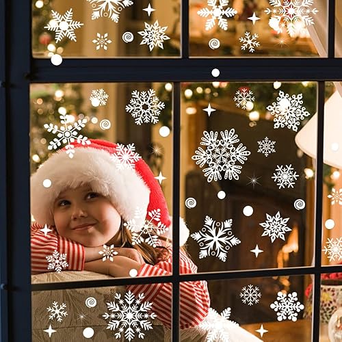 Miniatura 6 de 267 calcomanías de Navidad para ventanas, copos de nieve, adhesivos de copo de nieve blancos para ventanas de vidrio