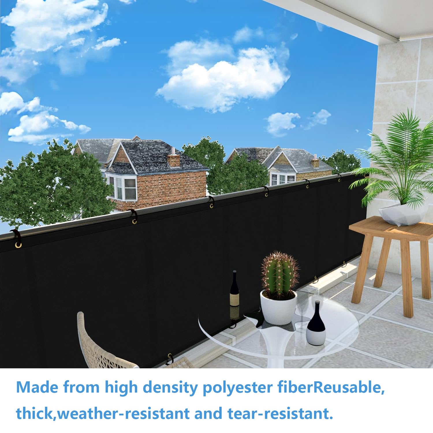 Sichtschutz Balkon Balkonverkleidung,mit Kabelbinderfür den Gartenzaun oder Balkon-100x500cm-Schwarz