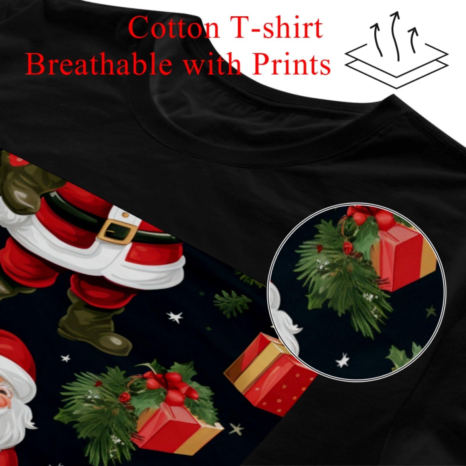 Camisetas clásicas, camisetas ajustadas suaves para hombre, 100% algodón, cuello redondo, lindo y divertido Papá Noel manga corta