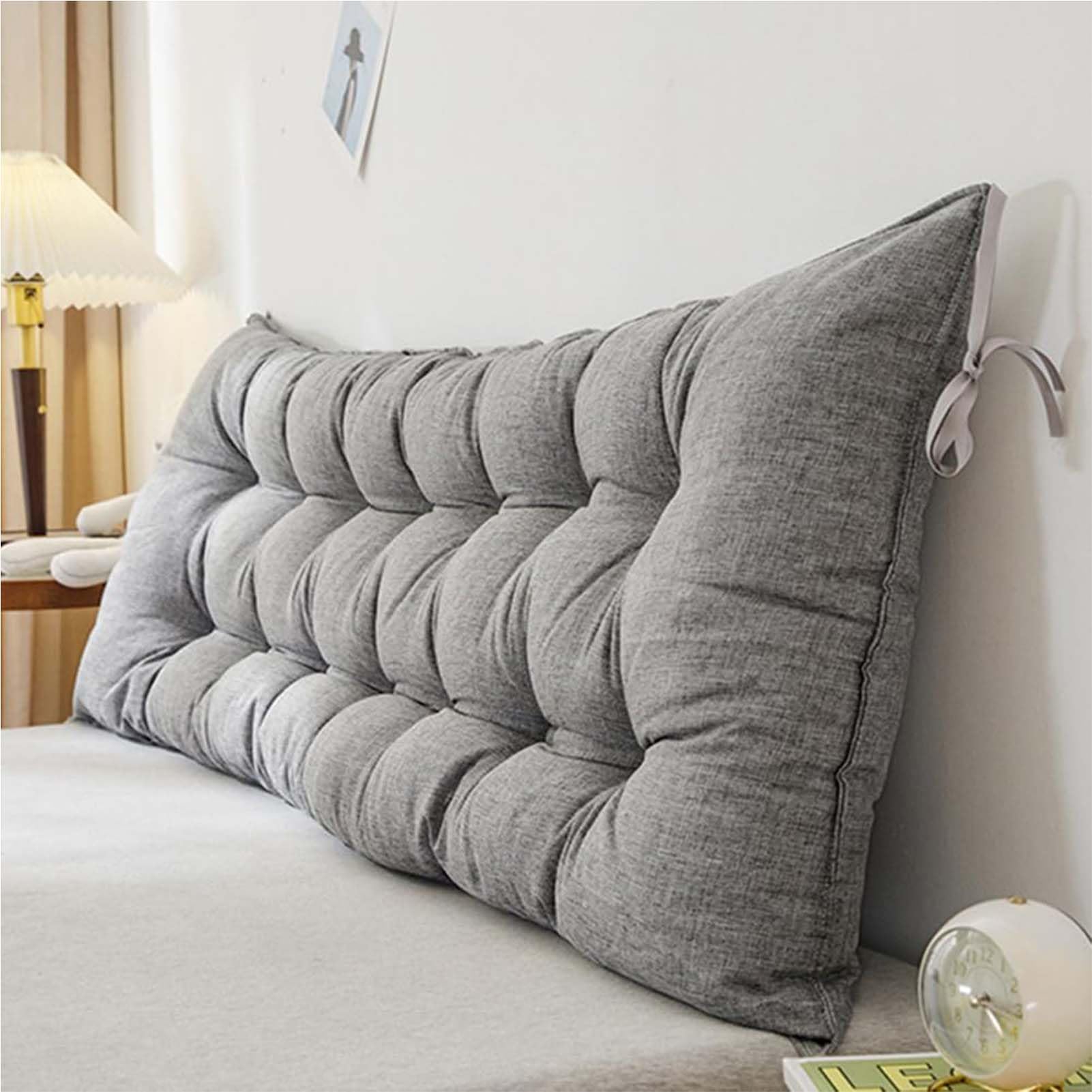 AIUTG Headboard Reading Pillow with Back Support, Bed Backrest Cushion with Fixing Ties, Long Headboard Pillow for Sofa, Bed, Bay Window and Daybed(Grey,90x50cm)