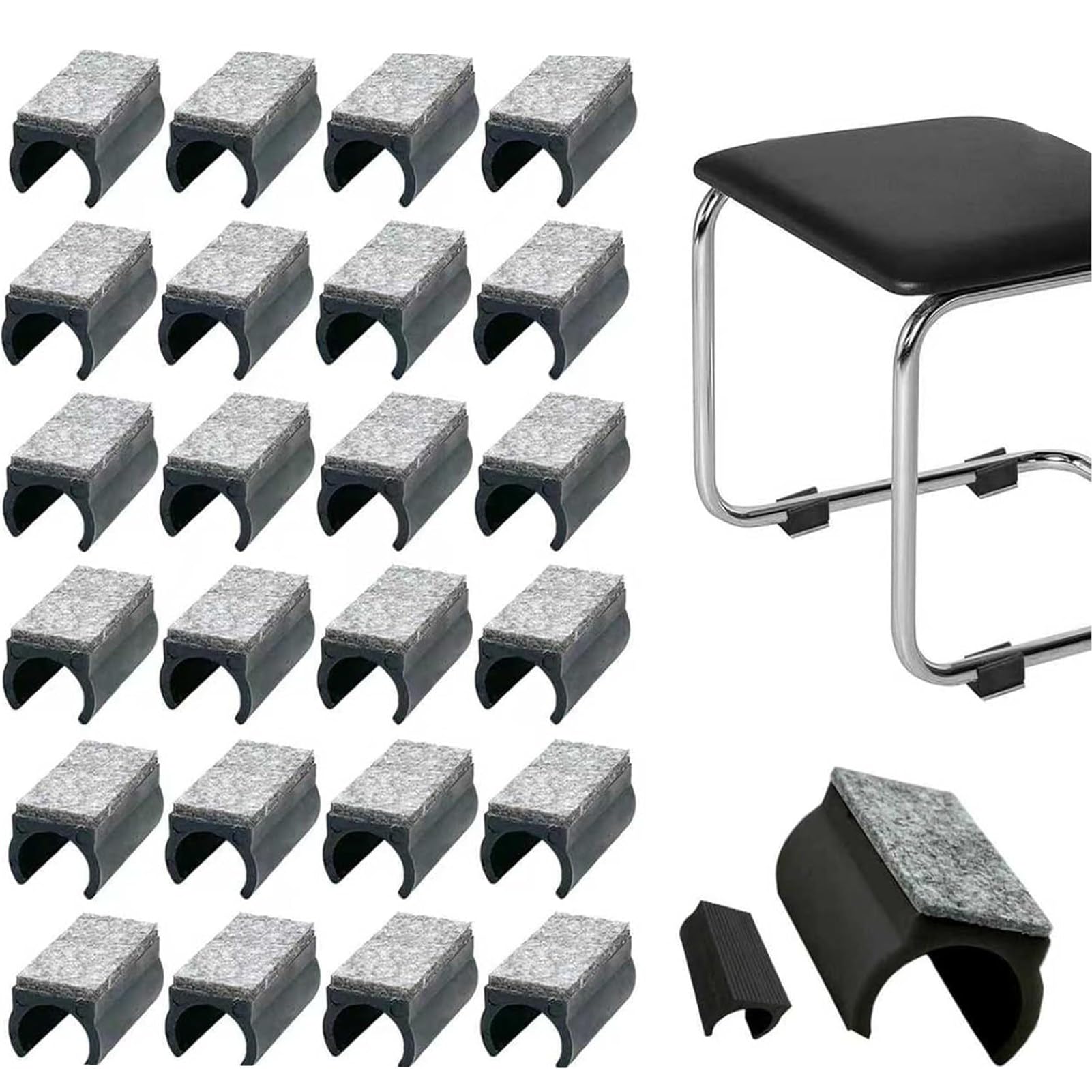 32Pcs U-Shaped Chair Leg Floor Protectors - Non-Slip Felt Pads Plastic Caps, Noise Reduction & Scratch-Proof Furniture Feet Covers for Round Sled Base Chairs (Black,16MM)