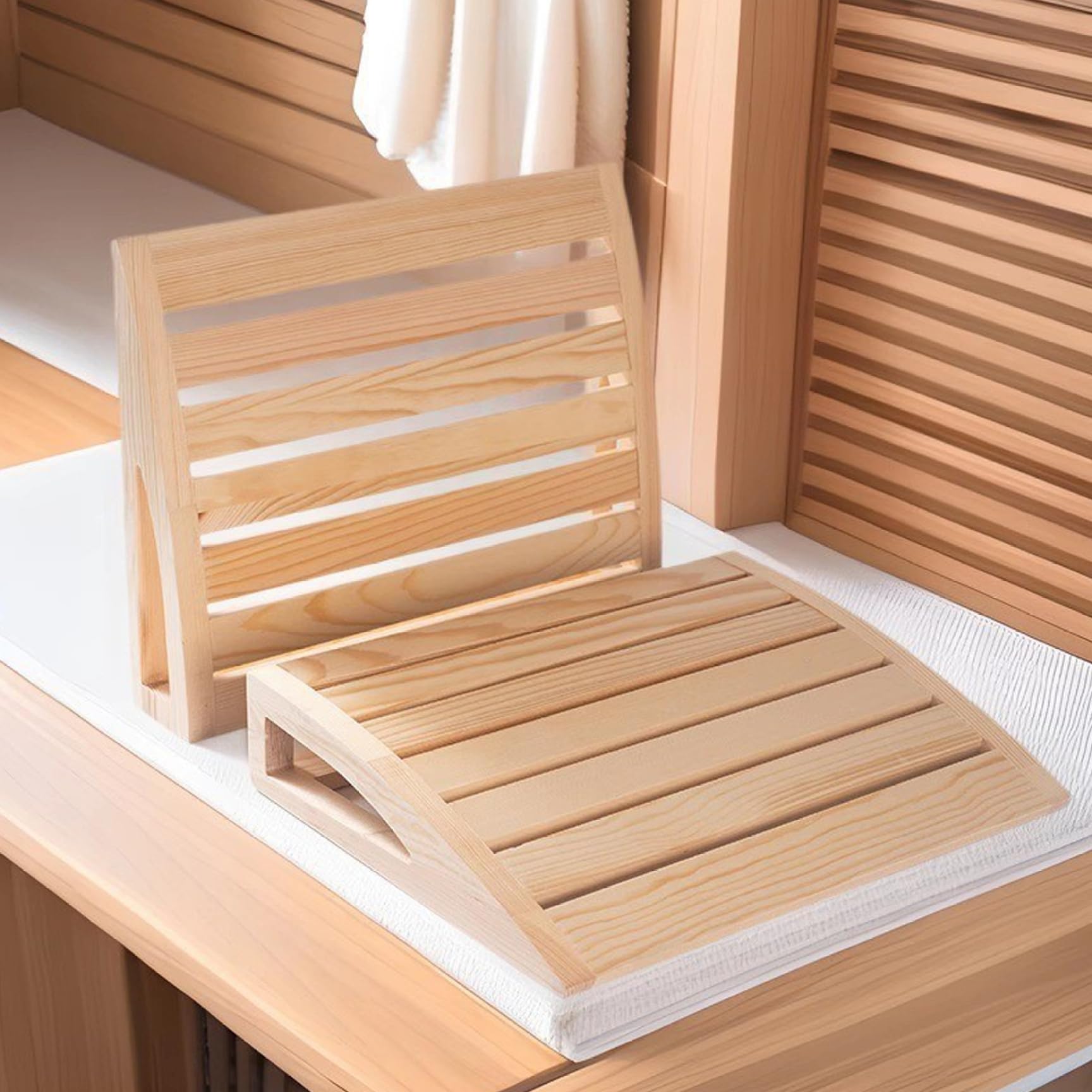 Appui-tête de sauna, oreiller ergonomique en bois pour détente, spa rustique et accessoires