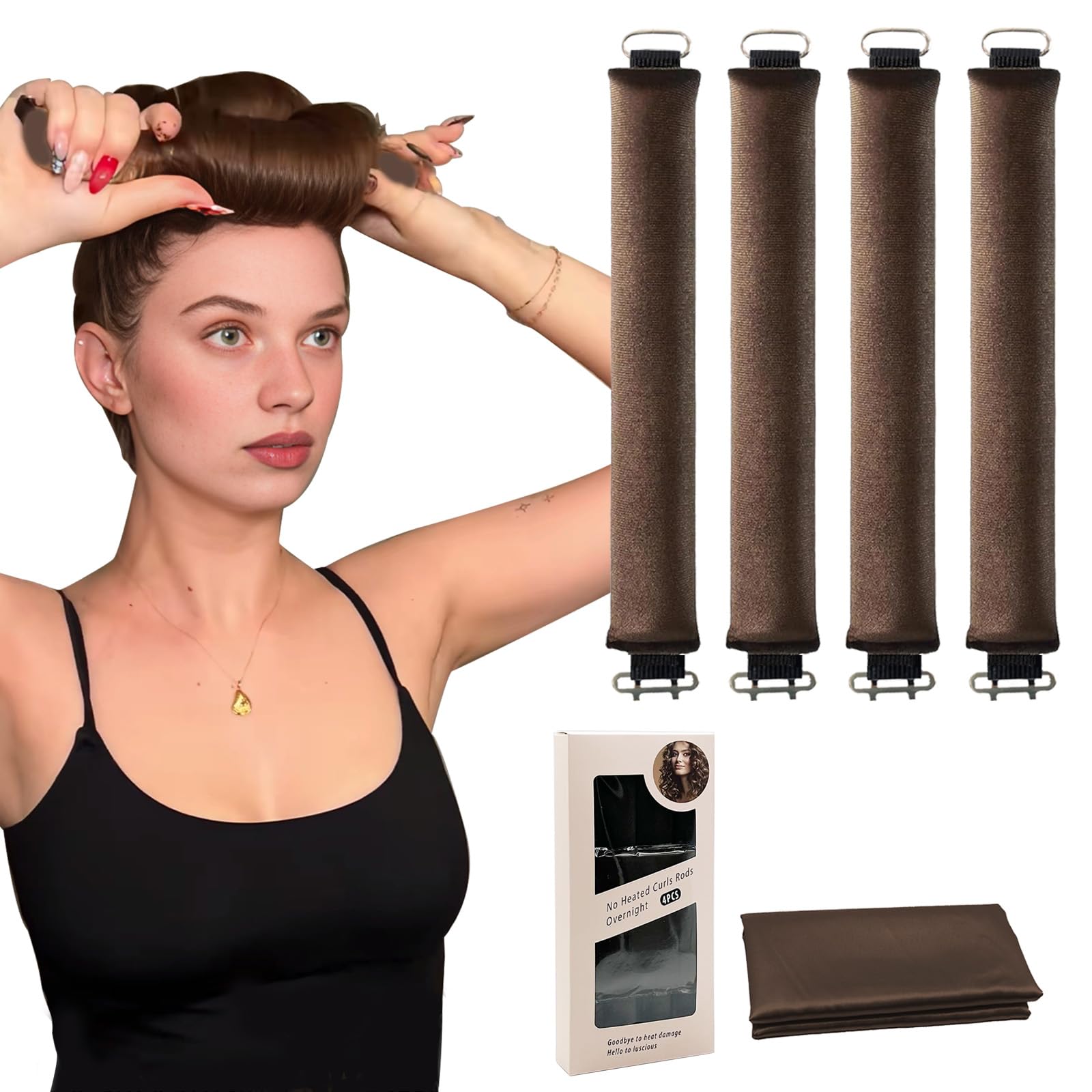 Rizos sin calor durante la noche, 5 rizadores de pelo sin calor para dormir en varillas suaves durante la noche, rodillos de pelo sin calor, varillas rizadoras para mujeres, cabello largo con