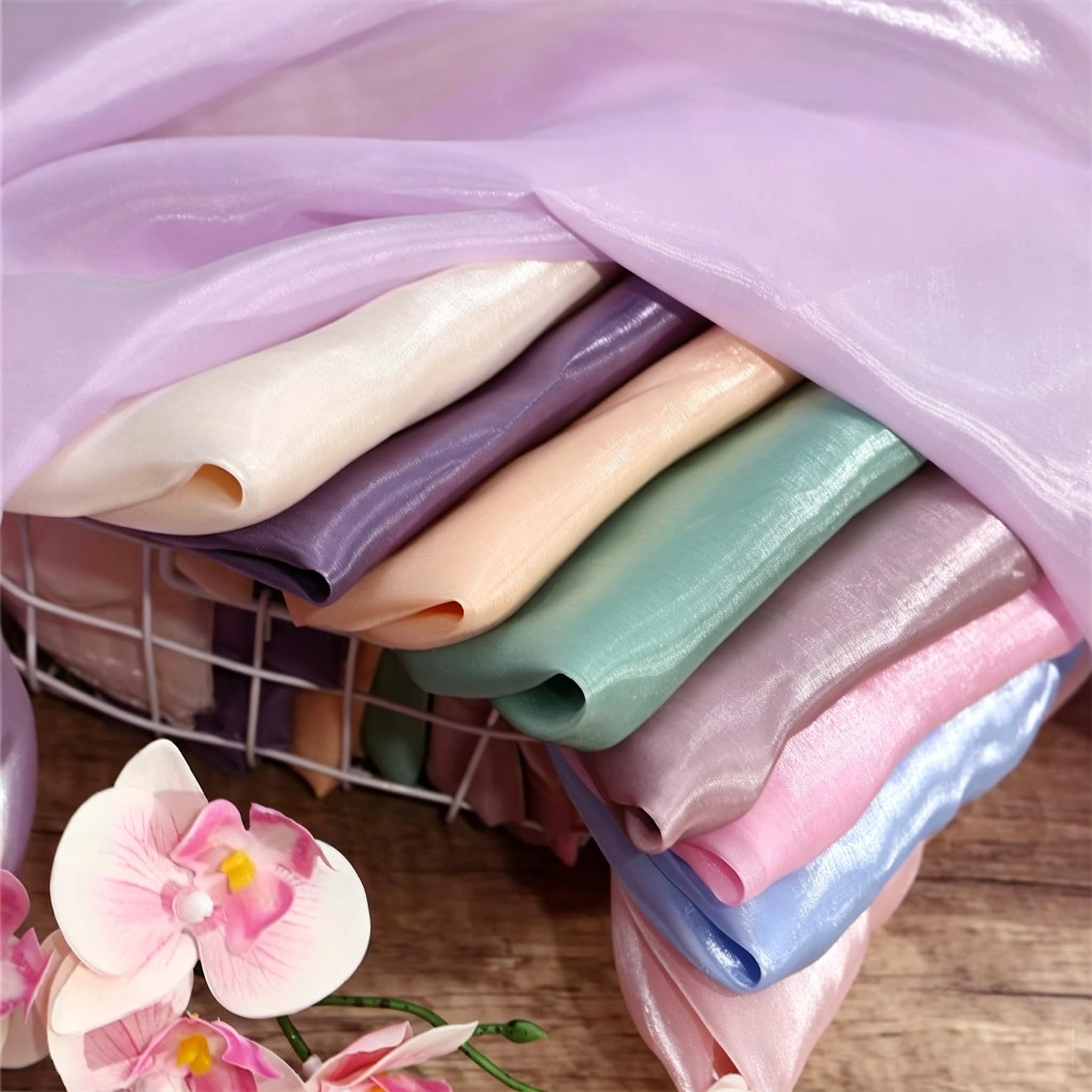 Glänzender Organza Stoff Meterware, 150 cm breit, Schimmernd Transparent 1–10 m – Dekostoff für Fotografie Hintergrund, Hochzeit Deko, Schleier & Basteln – 35 Farben Hellblaugrau 10 Meter