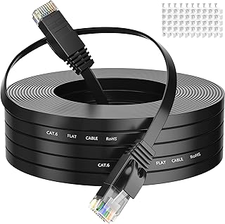 Cat 6 Network Cable 50m, Extra Long Ethernet Cable High Speed Flat Internet Cable Black Lan Cable 50 Meters 1Gbps 250MHz Rj45 Cable 165ft for PS3, PS4, PS5, Switch, Router, Modem