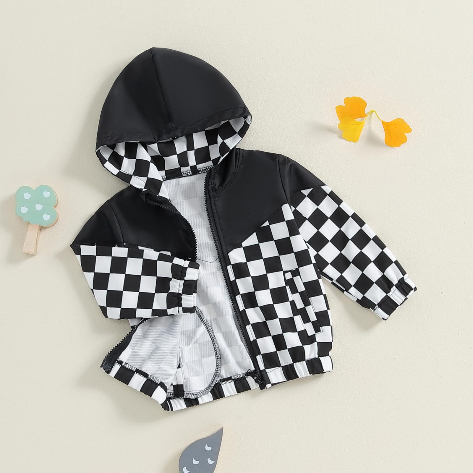 Lefyira Toddler Boys Zip Up Hoodie Plaid Jackets Kids Sweatshirt Unisex Long Sleeve Hooded Coats Baby Girl Fall Clothes(15 Black,6-12 Months)