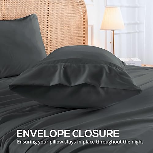 Miniatura 5 de Juego de sábanas y fundas de almohada de lujo de 4 piezas para hotel, ultra suaves y refrescantes, bolsillos profundos de 16 pulgadas, a prueba de