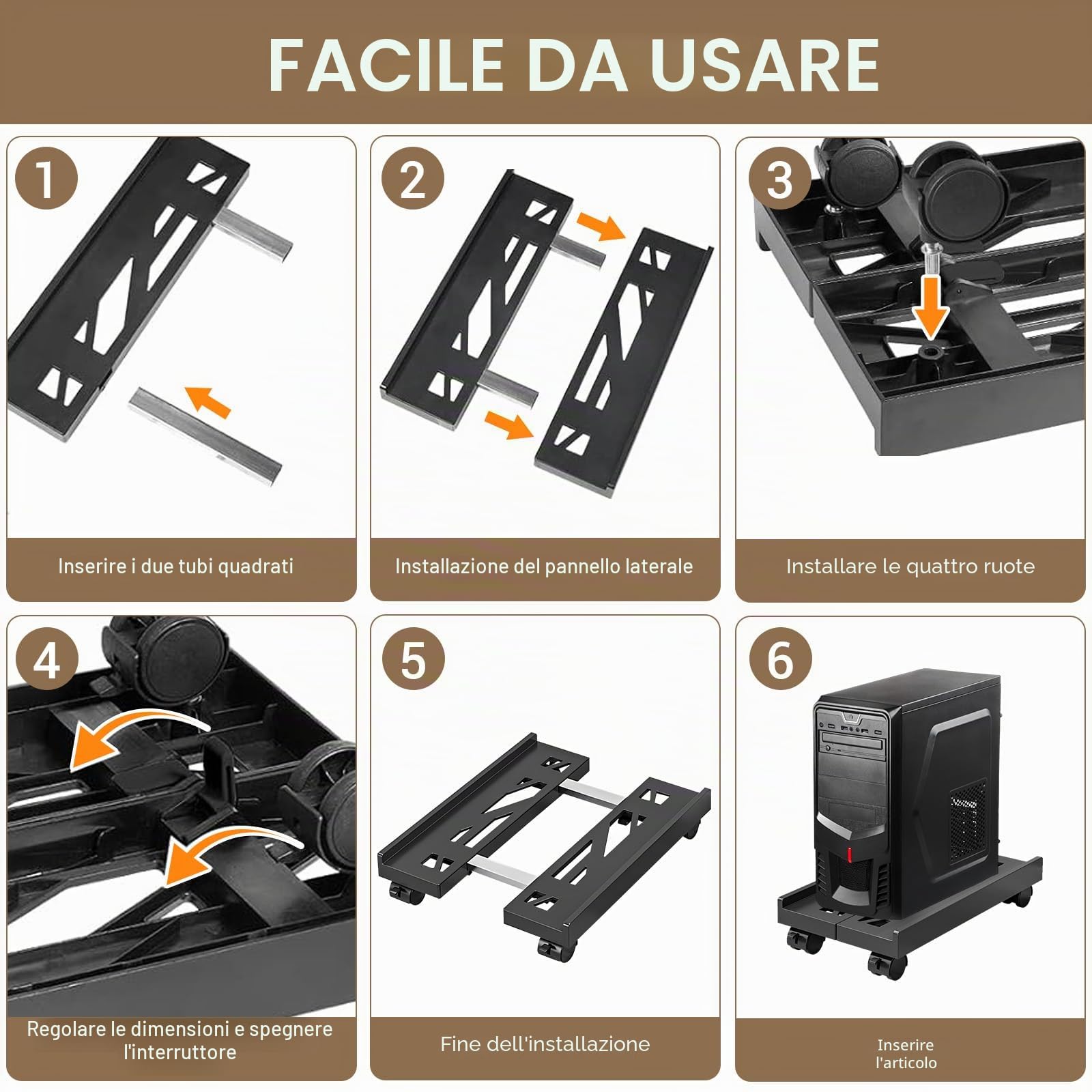 Supporto PC Fisso, Torre Supporto PC con 4 Ruote Bloccabili, Carrello Regolabile(20-30cm) Universale Computer Desktop Tower, sotto Scrivania, Anti-Polvere, Gaming/Ufficio/Casa, Fino a 30kg