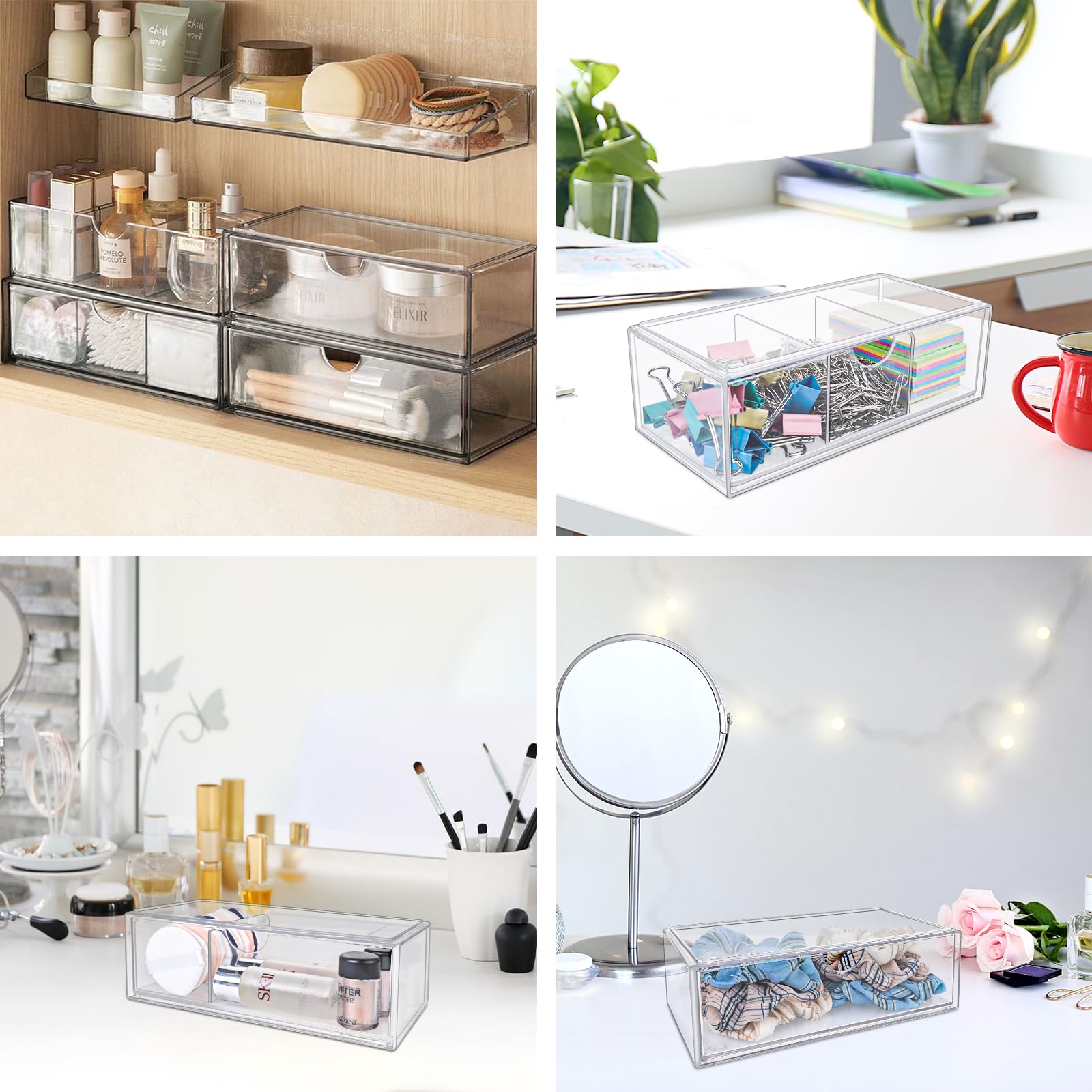 Soportes de Hisopos, Organizador Baño,Organizador Maquillaje | Transparente con Compartimentos, Contenedor de Hisopos de Algodón para Discos Bola de Algodón Qtips Cosmeticos Baño