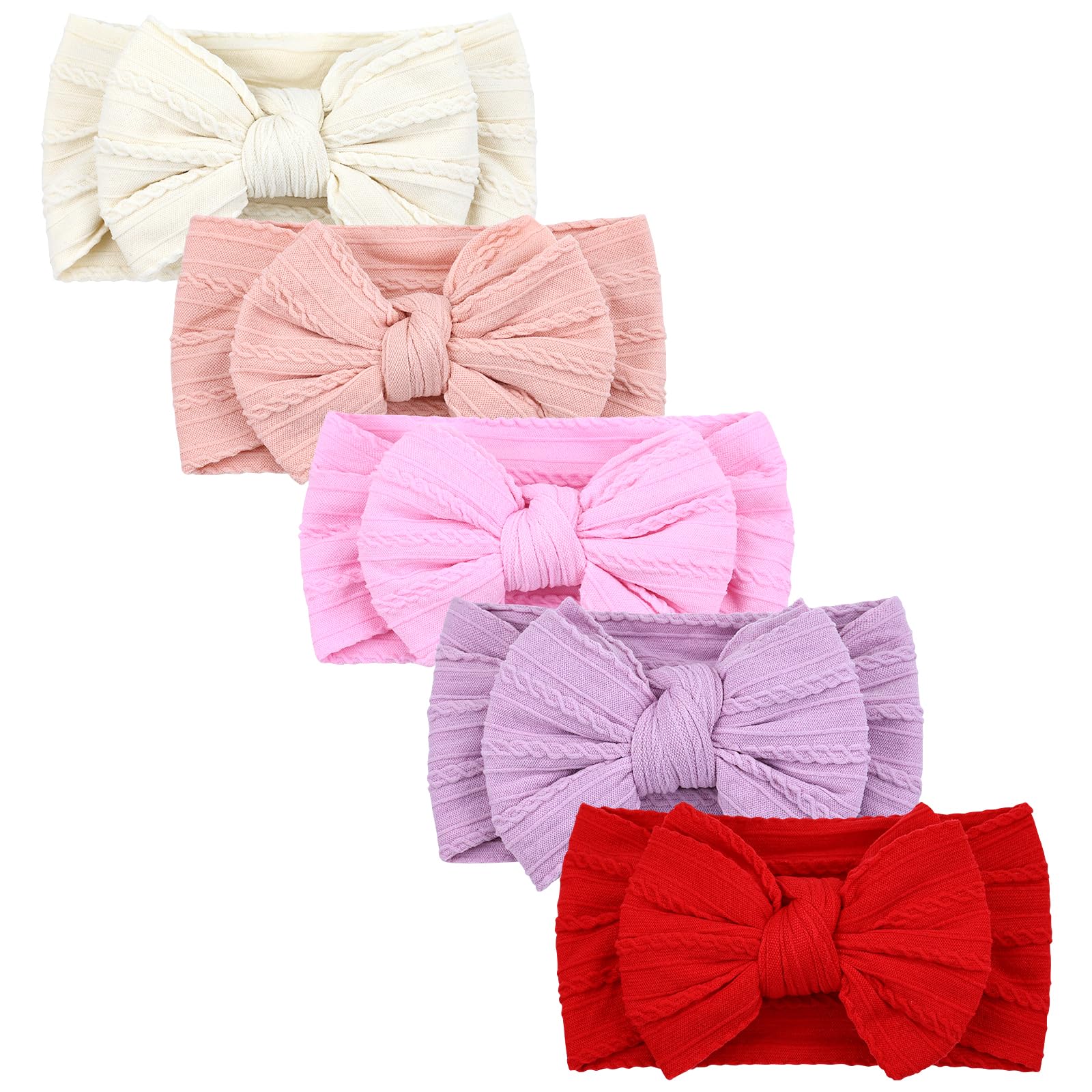 Cinaci 5 Pieces Soft Stretchy Baby Girl Wide Headbands with Bow Headwraps Hair Bows Bands Accessories for Baby Boys Girls Newborns Infants Toddlers
