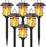 Dynaming 6 Pack Solar Flame Torch Lights Outdoor, Dual Use Flickering Flame Garden Light, Hanging Lantern Lights, Auto On/Off & Waterproof Landscape Lighting for Lawn Patio Yard Walkway Driveway