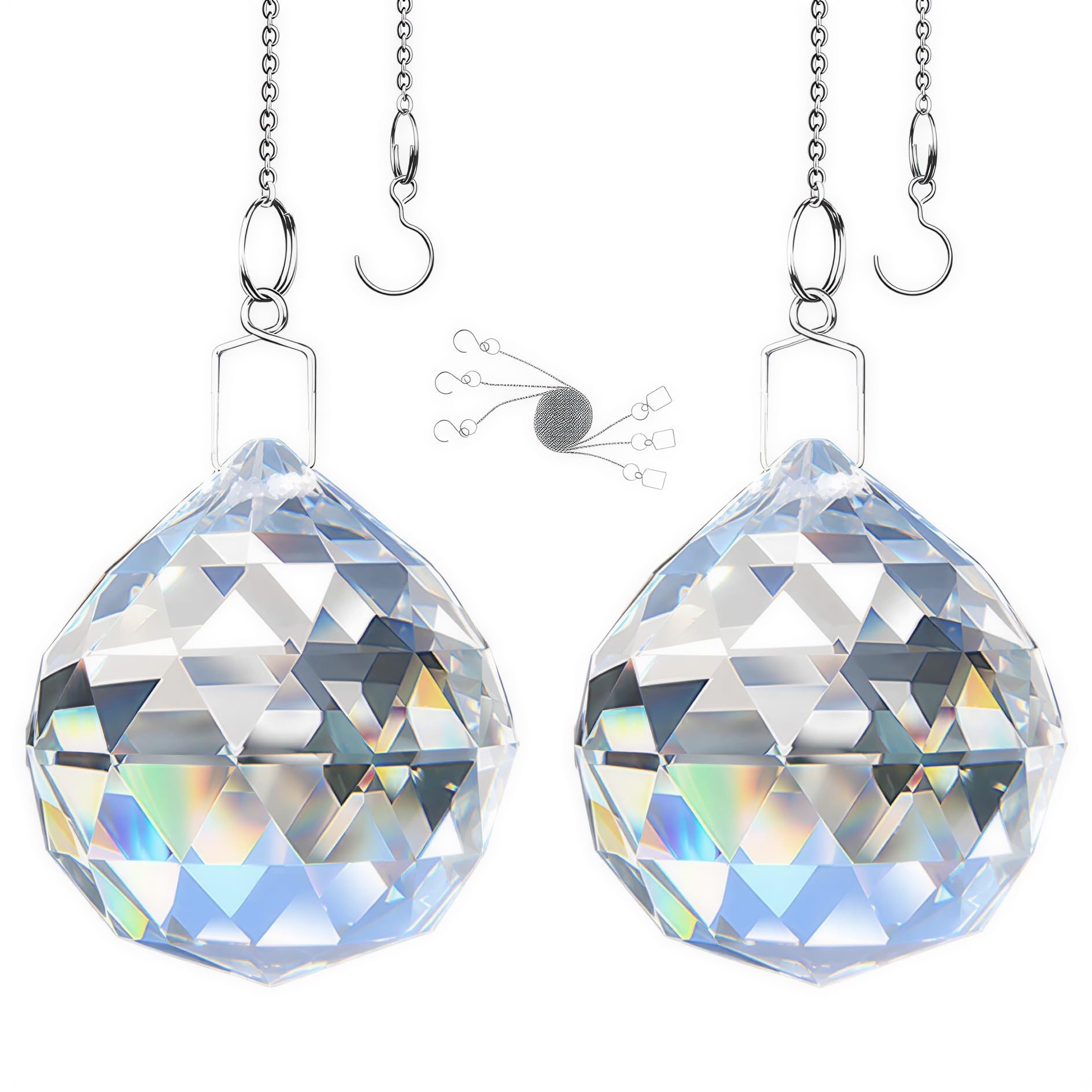 Sun Catcher with Chain & Hook for Easy Hanging - 2 Pack 40mm Rainbow Maker Prism, Crystal Ball Glass Beads Pendant for Windows Decoration, DIY Crafts, Gift Idea — image 1