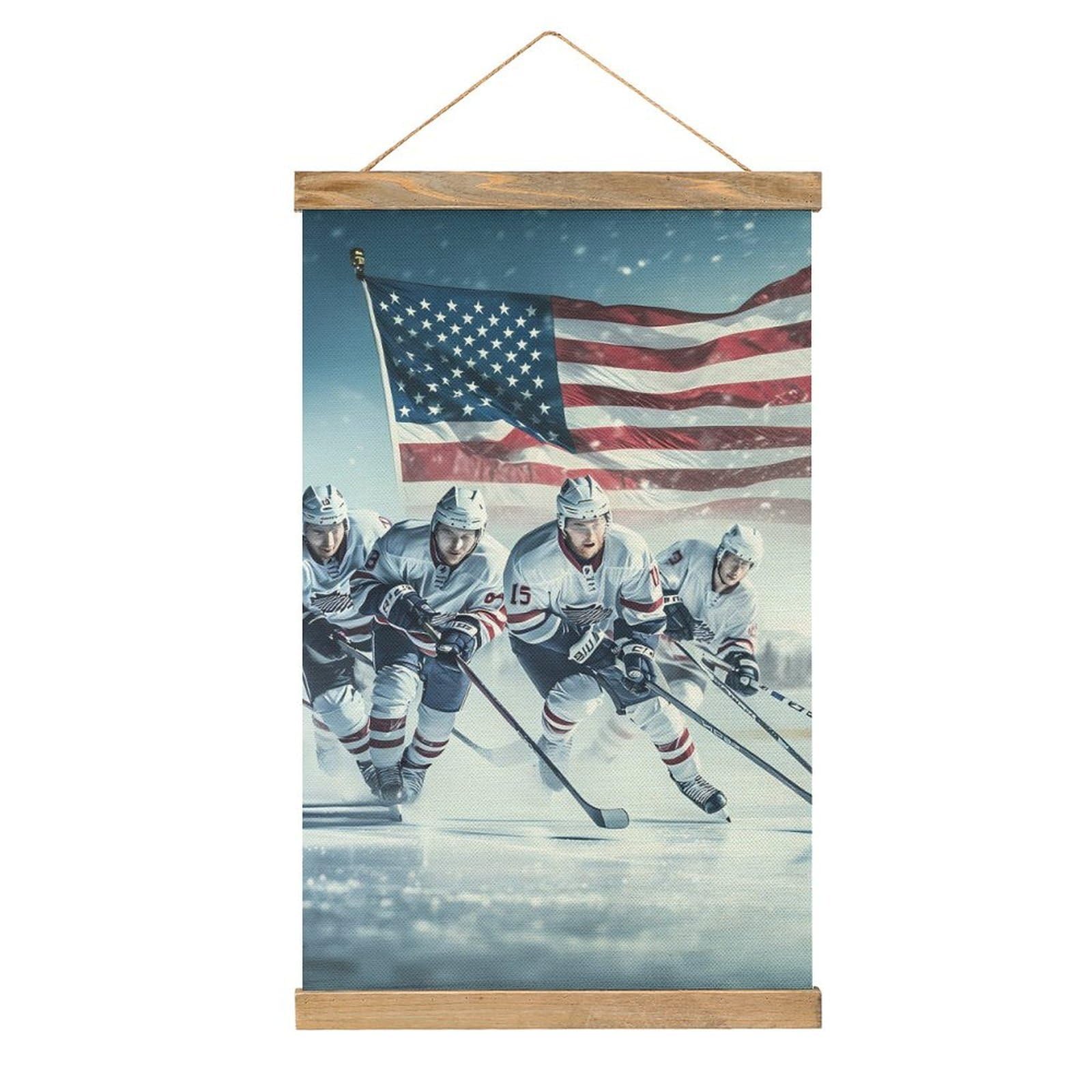 CGSBNGHA Ice Hockey U.S Sports Wall Art Prints Linen Hanging Painting Scroll Paintings Pictures Decor for Home