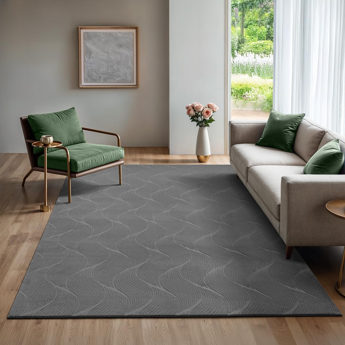the carpet Rio - Tapis Salon Moderne et Doux avec Un Dos antidérapant et Une Apparence en 3D, Surface Moelleuse, Facile à Entretenir et résistant, Anthracite, 120 x 160 cm