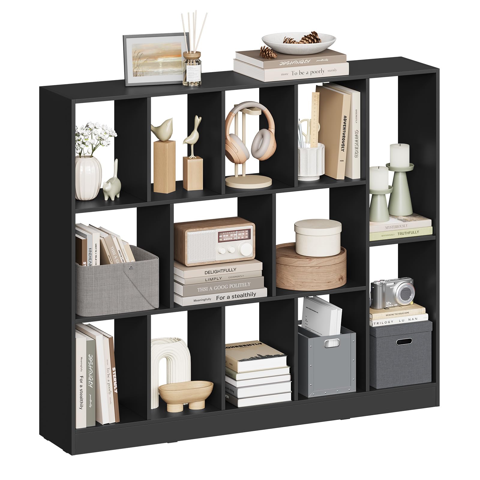 WOLTU Librería para Libros, Estantería Almacenamiento de 13 Cubos en 3 Tamaño, Biblioteca Separador de Espacios, Colocación Vertical y Horizontal, para Estudio u Oficina,109x24x101 cm, Negro
