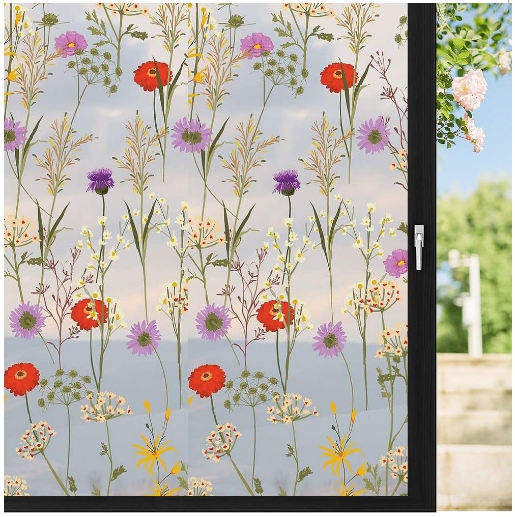 MOCOCO Premium Privacy Window Film Vinyl Frosted Self Adhesive Glass Film Decorative Window Stickers for Home Office Bathroom Kitchen Living Room - Mystic Flowers (B0CHYJMQ9K) Amazon Price History, Amazon Price Tracker