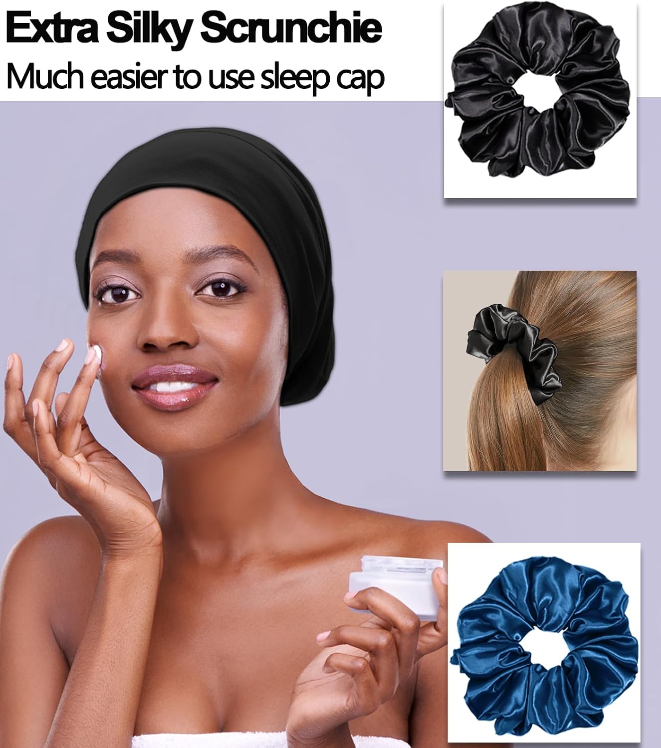 Sleep Cap Bonnet for Sleeping Black Women Adjustable Cooling Lining Bonnets | Smooth Cool-feel Ice Silk lined Hair Wrap Head Covering Stay on All Night Cap Curly Braids Wavy Womens Men Slouchy Beanie Hat